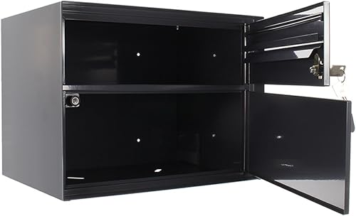 Rottner cassetta postale per pacchi Enzian, serratura a cilindro con 2 chiavi, chiusura a scatto, nero-grigio, LxH 415x315 mm, kit di fissaggio incluso, targhetta portanome - Honorern