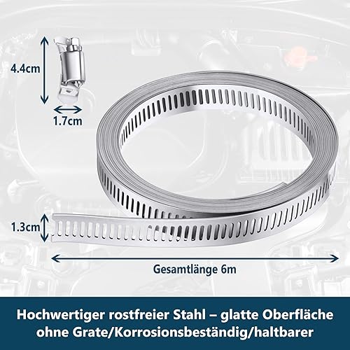 Fascette stringitubo in acciaio inox, morsetti fai da te, 6 m, nastro regolabile con 18 pezzi di fissaggio per serbatoio/casa, tubo del gas, tubo dell'acqua, radiatore, tubo grande (6 m) - Honorern