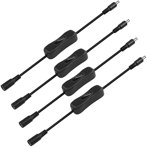 DC5521 - Cavo di prolunga per interruttore in linea, 4 pezzi, DC 5,5 mm x 2,1 mm, da maschio a femmina, con interruttore on/off 304, per telecamere IP wireless di sorveglianza CCTV, ecc - Honorern