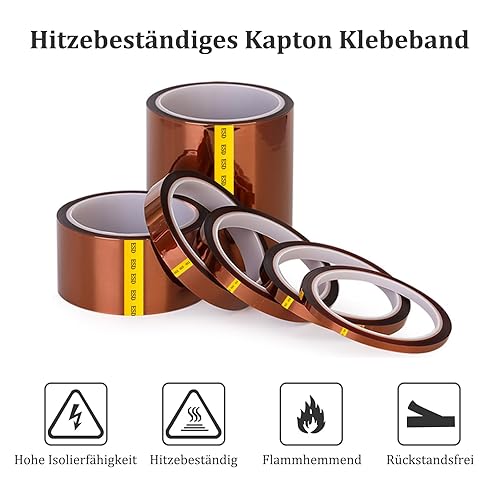 Misuyue Nastro adesivo Kapton da 25 mm, antistatico, resistente al calore fino a 300 °C, nastro isolante in poliimide da 33 m, per stampanti 3D, sublimazione, circuiti elettronici (marrone) - Honorern