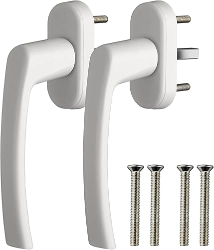 GETLITOOL 2 Paia Maniglia per Finestra in Lega di Alluminio Senza Cilindro di Chiusura 4PZ Maniglie per Porte Finestre a Battente Mandrino 35mm con Viti per DIY Protezione Antifurto - Bianco - Honorern