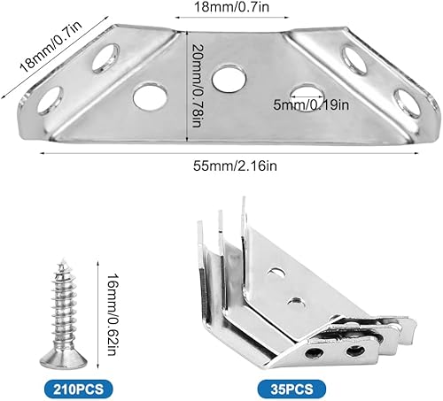 35 Pezzi Staffe Angolari Squadrette Triangolari, Staffa Angolare Connettore Angolare Universale, Supporto Connettori in Acciaio Inox, Rinforzo Triangolare Squadrette Angolari, Supporti Triangolari - Honorern