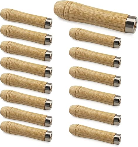 Confezione da 15 manici per lime in legno, manico per lime con robusto collare in metallo, per falegnami, lavorazione del legno, lunghezza 105 mm, manutenzione utensili foro 6 mm - Honorern