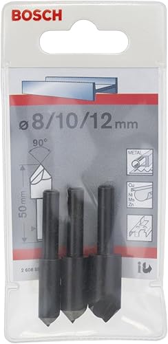 Bosch 3x Set di Svasatori Conici (Legno, Materiali Plastici, Metalli non Ferrosi, 90°, Ø 8/10/12 mm, Accessori per Trapani) - Honorern