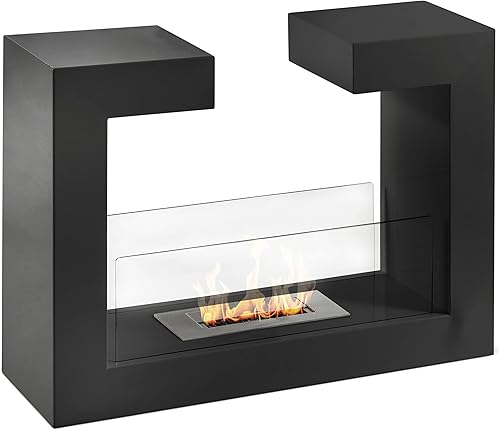 Camino a Bioetanolo MAGNOR | Biocamino da Terra Bifacciale | Stufa a Bioetanolo | Dimensioni 78x25x58h cm | Potenza: 3,68 kw/h (Nero) - Honorern