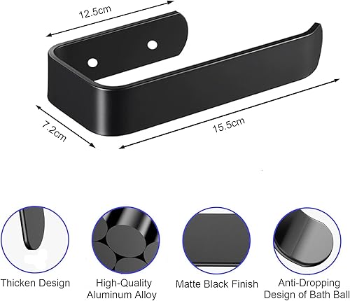 Portarotolo Carta Igienica, Montaggio a Parete o Autoadesivo, Portarotolo Carta Igienica Senza Foratura, Moderno Porta Carta Igienica Adesivo per Bagno e Toilette (Nero) - Honorern