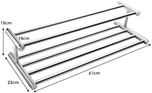 COSTWAY Portasciugamani da Bagno, Porta Asciugamani da Parete, Mensola a 2 Ripiani in Acciaio Inossidabile, Resistente alla Ruggine e alla Corrosione, 61 x 23 x 15 cm - Honorern