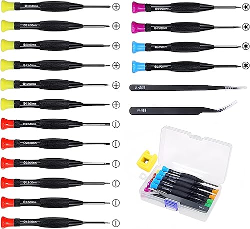 Kit di cacciaviti e pinzette, set di mini cacciaviti, set da 19 pezzi, piccolo cacciavite magnetico a stella Phillips/a taglio/Torx per occhiali, telefono, orologi, riparazione - Honorern
