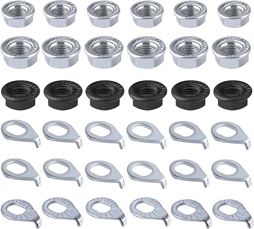 36pz Dadi Flangiati e Rondella di Sicurezza Bici, M8/M9,5/M10 Acciaio al Carbonio Rondella di Sicurezza Bici Dadi per Ruote Bici per ASSE Ruota Anteriore e Posteriore per Mountain Bike - Honorern