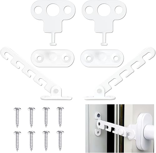 Regolatore per finestra - Set di 2 Serrature per Finestre - Set serratura per finestra - Protezione per Bambini e Animali Domestici - Facili da Installare - Metallo di Alta Qualità - Bianco - Honorern