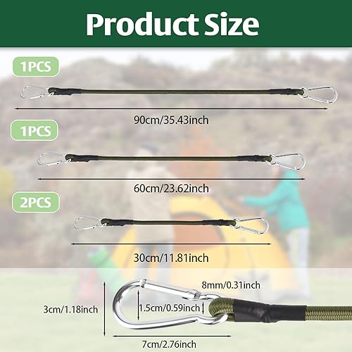4 Pezzi Corde Elastiche con Moschettone, 30/60/90cm Cinghie Elastiche con Ganci a Moschettone, Robuste Extra Lungo Cavi Elastici per Portabagagli Campeggi Motociclette - Honorern