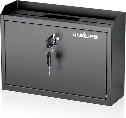 Uniclife Cassetta postale da parete con serratura a chiave e porta giornali, scatola per suggerimenti con slot superiori, cassetta di sicurezza, scatola per donazioni in metallo, urne per attività - Honorern
