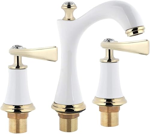 Rubinetto Per Lavabo a Tre Fori Rubinetto a 2 Maniglie Rubinetto Per Bagno in Rame Rubinetto Titanio Diviso Rubinetto Per Lavabo Rubinetti Moderni Montaggio Ponte Per Cucina'hotel Domesti(Bianco) - Honorern