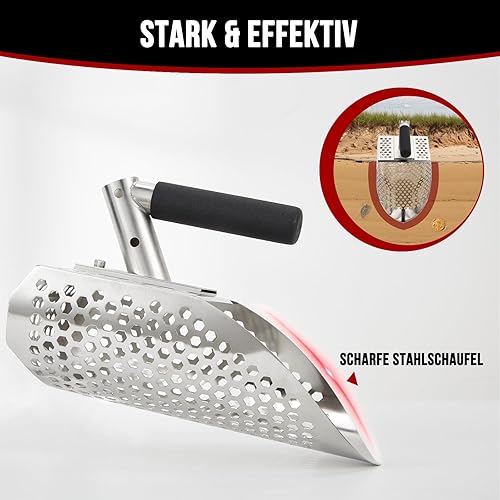 Pala per la rilevazione di metalli, in acciaio inox e acciaio inox, pala per metal detector, accessori per metal detector, rastrello per pulci di sabbia per la spiaggia, pala a a setaccio rapido - Honorern