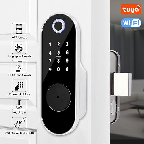 Tuya - Serratura elettronica intelligente digitale, per sblocco tramite app, identificazione delle dita, codice anti-peep, telecomando, chiave RFID 5 in 1, sistema di ingresso per casa e - Honorern