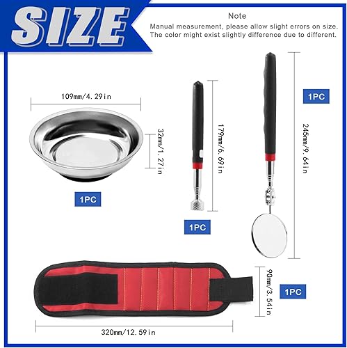 Set di 4 attrezzi magnetici per pickup, tra cui vassoio magnetico per parti e specchio telescopico, 4,5 kg magnete pickup stick e polacco magnetico per parti a bussola bullone a vite in metallo - Honorern