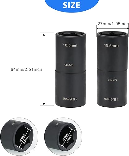 Set di Chiavi a Bussola a Percussione, 18,5 mm, 19,5 mm, Testa Doppia, 1/2'', per Cambio Pneumatici, Adatto per Ford Land Rover e Tutti i Modelli - Honorern