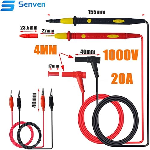 Kit linea di test multimetro multifunzione 1000V 20A, strumento sonda multimetro con clip a coccodrillo, testa a banana, utilizzato per test di laboratorio, test elettrico (2 pezzi). - Honorern