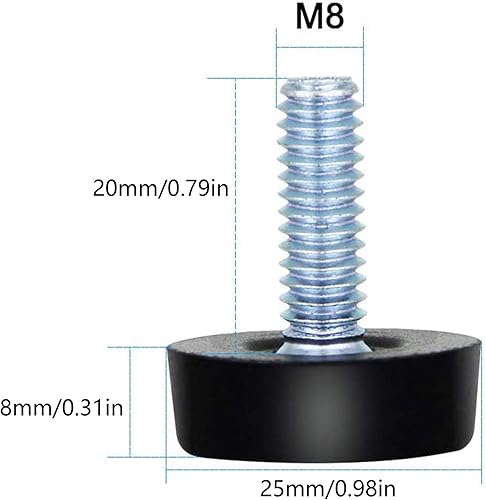 32 piedini di livellamento per mobili, piedi di livellamento a vite per mobili, tamponi per mobili a vite, per mobili, gambe e sedie, tavolo nero, M8 x 25 mm - Honorern