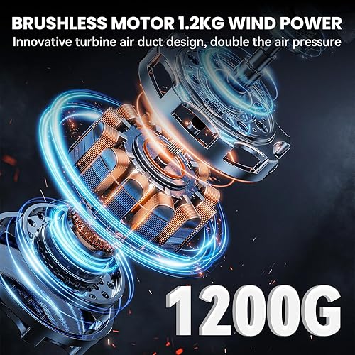 ONEVAN Ventola turbo batteria con 2 batterie da 4000 mAh, spazzaneve senza spazzole, 28000 giri/min, soffiatore elettrico per soffiare foglie, neve, polvere, soffiaggio 1,2 kg (rosso) - Honorern