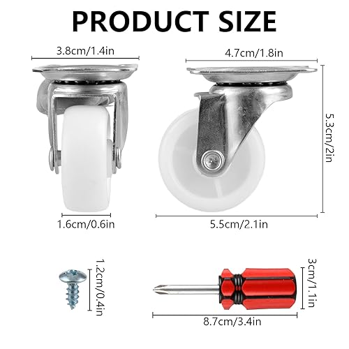 APACALI 20 ruote girevoli per mobili in gomma, Ø 40 mobili, ruote girevoli, ruote per il trasporto, altezza 50 mm, ruote girevoli trasparenti, ruote per mobili con cacciavite e viti - Honorern