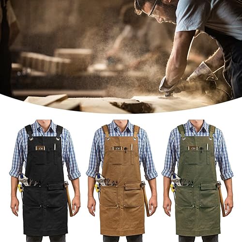 Tasche Grembiule Impermeabile, Grembiule da Lavoro in Tela con Cinghie Regolabili Grembiule da Lavoro, Chef Grembiule Le Cinghie Incrociate per Falegname Tatuatore Fabbro Pittore Barista - Honorern