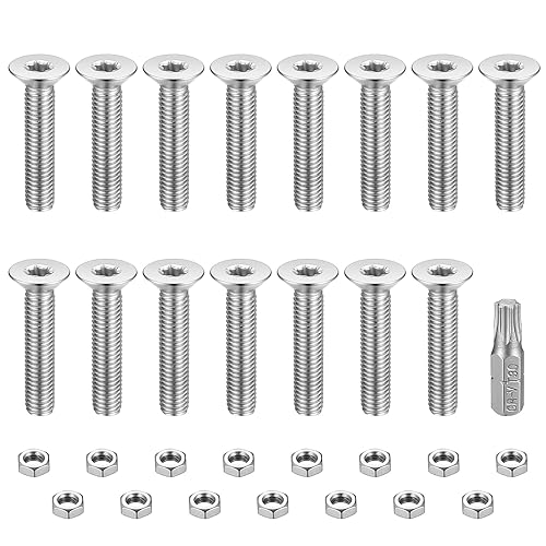 M8 Bulloni e Dadi Set, Set Bulloni Viti a Testa Svasata, Viti Bulloni a Testa Svasata Torx, Viti a Testa Cilindrica Piatte Torx con Dadi in Acciaio Inossidabile, con Torx Punta (M8x60mm(15Pcs)) - Honorern