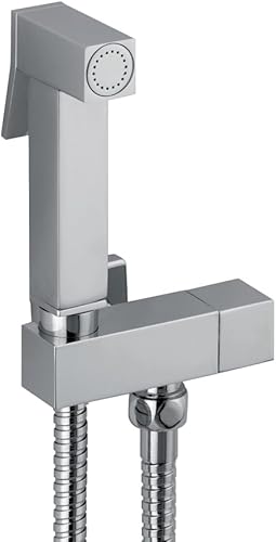 Set Idroscopino Quadrato con Doccia, Rubinetto Ottone, Flessibile 120 cm, Cromato - Honorern