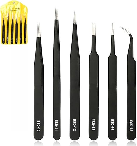 6 Pezzi Pinzette Antistatiche,Pinzette Industriali Precisione in Acciaio Inossidabile ESD,Industriale Acciaio Inox Tweezer,per Strumenti Elettronici, Gioielli, Computer, Lavori Laboratorio e Hobby - Honorern