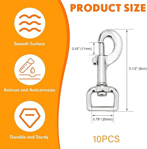 10 Pezzi Moschettone con Occhio Girevole, Clip Gancio Grilletto Moschettoni, Moschettoni Girevoli Guinzaglio, Ganci Portachiavi, Robusto Moschettoni Girevoli, per Guinzagli per Cani, Portachiavi - Honorern