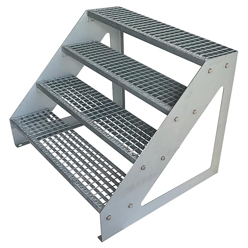 Scale con griglia in acciaio Premium 4 Gradini Scala autoportante Completamente zincata - Dimensioni (L x L x H) 82cm x 60cm x 76cm Resistente alle intemperie e alla corrosione - Honorern