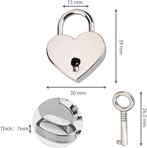 2 Pz Lucchetto a Forma di Cuore in Metallo Mini Con Chiave e Metallo Scheletrato per Portagioie, Scatole Portaoggetti, Diari (Argento) - Honorern