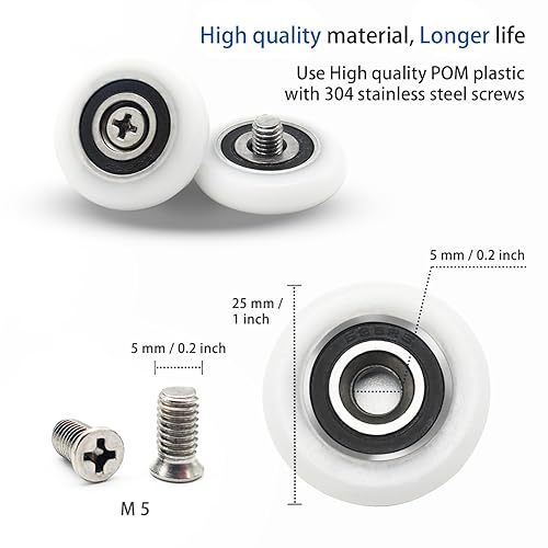 Rotelle per Box Doccia, 8 pezzi Cuscinetti Box Doccia, 25 mm Rotelline Box Doccia, Ruote Doccia, con Viti per Porta Della Doccia e 8blocchi trasparenti anti-collisione - Honorern