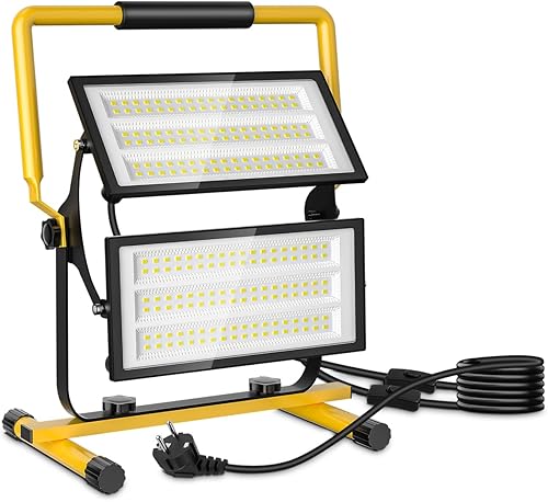 Faretto Led da Cantiere 200W 20000LM Faretti area di lavoro Faro LED Esterno - IP66 Impermeabile Portatile Proiettori con Spina e Staffa, Rotazione 360° Lampada per Edilizia Garage Officina - Honorern