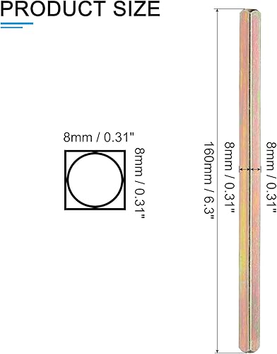 Albero Maniglia Pulsante Quadrato 160x8mm, 1pz Albero Maniglia Ricambio Acciaio Carbonio Barra per Albero Maniglia Ricambio per Parte Maniglie Serratura Incastro, Oro - Honorern