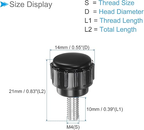 Viti a Mano Zigrinate, Filettatura M4 Lunghezza Filettatura 10mm Pomelli in Plastica Viti di Fissaggio - (Applicazioni: per Macchine Seghetto), 30 Pezzi - Honorern