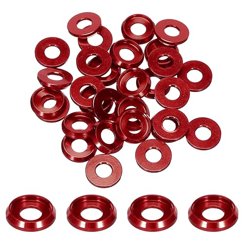 M5 Rondelle Coniche Svasate, Dia Foro 5mm/0,2' Guarnizioni Alluminio per Viti RC/FPV/PC/Drone/Accessori Modelli Meccanici, Confezione da 30 (Rosso) - Honorern