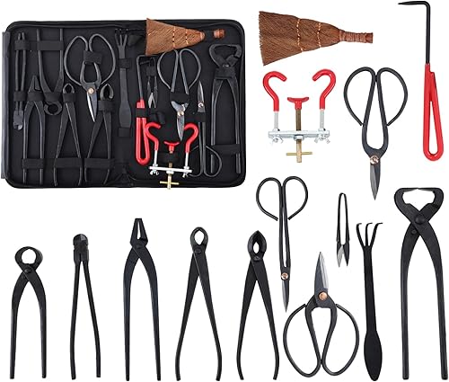 Holzsammlung 14 Pezzi Set di Attrezzi da Giardino Kit Bonsai,Kit Bonsai per Albero Bonsai, Include Forbici Potatura, Forbici Bonsai, Mini Rastrello, Pala a Punta Tonda, Filo Bonsai - Honorern