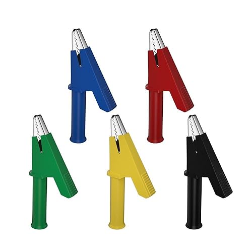 Aofan Confezione da 10 clip a coccodrillo in metallo isolate in 5 colori, 380 V, 20 A, 4 mm, con spina a banana, clip a coccodrillo, per multimetro e tester - Honorern