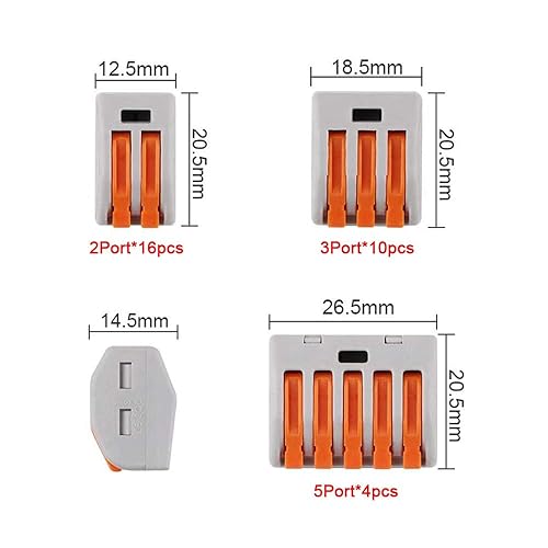 30 Pezzi Leva-Dado Cavo Connettore Kit, Conduttore Compatto Connettore, Morsettiera Connettore Molla, Morsettiera Cavo Connettore Rapido (PCT-212, PCT-213, PCT-215) - Honorern