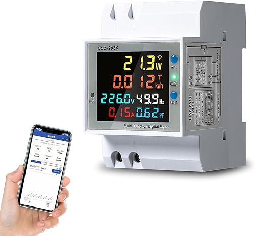 Contatore Energia Elettrica WiFi,6 in 1 Contatore Energia Elettrica Monofase AC 40-300V 100A Misuratore di Consumo Elettrica Wifi Wattmetro Voltmetro Amperometro su Guida DIN con Display LCD - Honorern