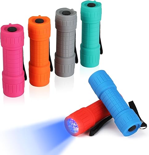 Torcia UV LED Portatile, con 6 Pezzi, Luce 395nm, Mini Torcia Ultravioletta Colorata, Batterie Incluse, 6 Colori, per Rilevare Urina di Animali Domestici, Macchie, Cimici dei Letti - Honorern