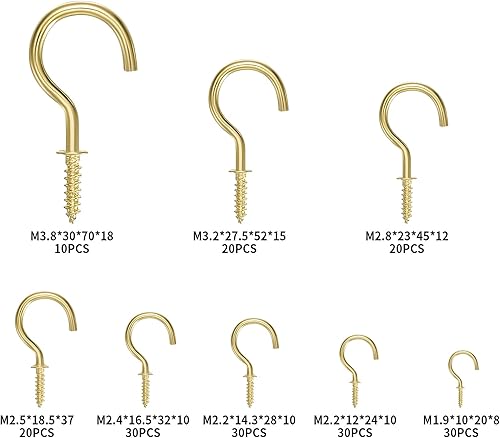 190 Pz Ganci a Vite, Ganci Avvitabili, Ganci a Tazza, Ganci per Soffitto in Metallo, Gancio a Vite per Legno, Ganci per Appendere Piante Luci da Esterno Decorazioni Artistiche - Oro - Honorern