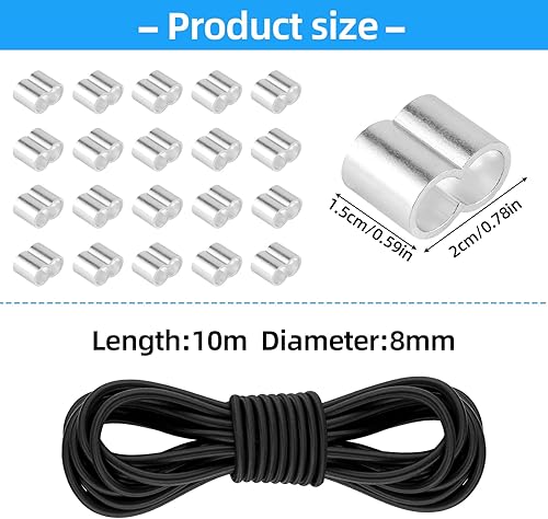 Espansore Corda Elastica 8mm 10M, Corda di Sicurezza Con 20 Morsetti a Strozzo, per Telone del Rimorchio, Campeggio, Auto - Honorern