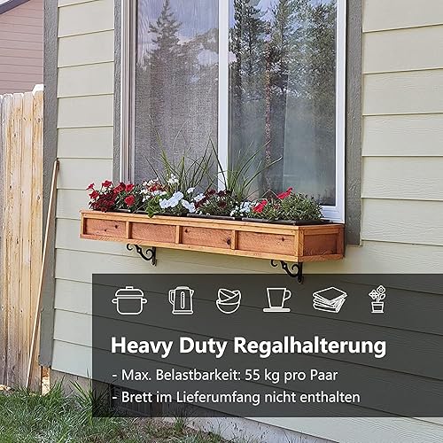 Supporto per mensola, 250 x 200 mm, decorativo, da parete, per carichi pesanti, in metallo, angolo di 90°, con viti, nero (6 PCS) - Honorern