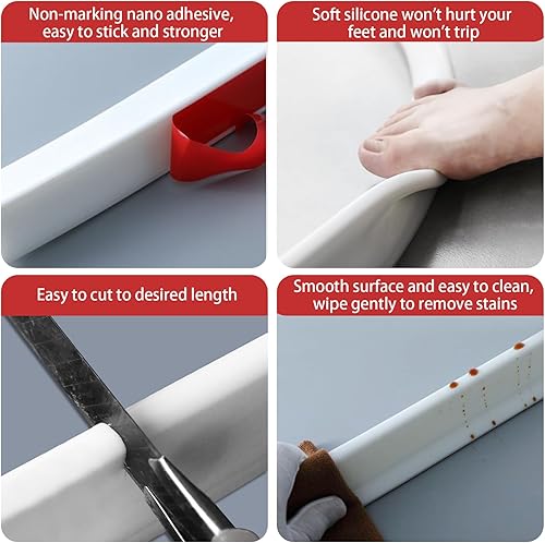 2M Barriera Doccia,Soglia Doccia Silicone,Soglia Porta Doccia Pieghevole,Doccia Autoadesivo Bordo,Barriera in Silicone, per Cucina, WC, Doccia, Bagno - Bianco - Honorern