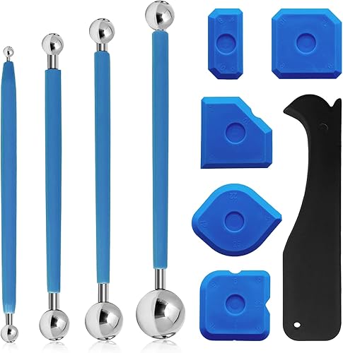 10 Pezzo Set di Raschietti Silicone Fughe,4 Estrattori a Sfera di Metallo,5 Estrattori in Silicone e 1 Raschietto in Plastica,per Bagno, Piastrelle da Cucina (10 pezzi) - Honorern