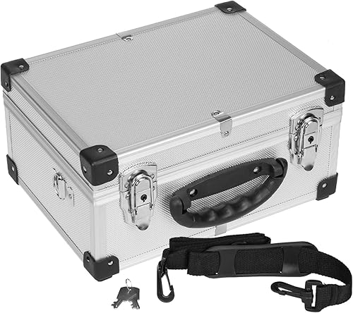 Cassetta degli attrezzi 70106 con telaio in alluminio – Cassetta degli attrezzi 32,5 x 23,5 x 17,5 cm con rivestimento in neoprene e tracolla – Argento - Honorern