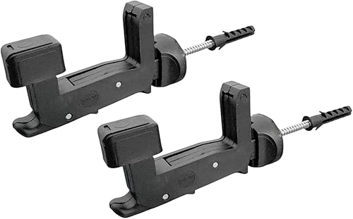 Kit 2 Pezzi Ferma Imposte Regolabile Tipo Grillo - Sistema Automatico di Ancoraggio per Infissi da 40-55 mm | Blocca Scuri e Persiane | Tasselli Integrati 6x70 mm, Nero e Bianco (Nero) - Honorern