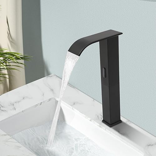 Rubinetto per lavabo con sensore a infrarossi, rubinetto da bagno, sensore automatico senza contatto, rubinetto da bagno, miscelatore monocomando nero - Honorern